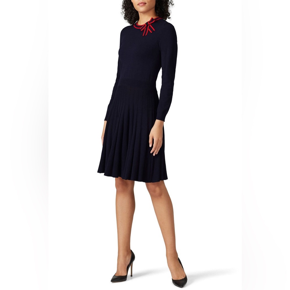 Draper James Bow Preppy Collegiate Navy Sweater Dress Size Small